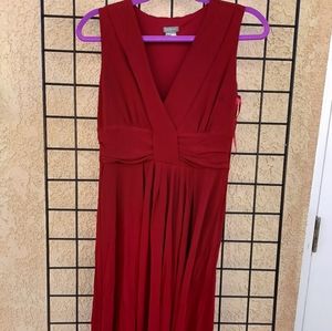 Ann Taylor Red Deep V-Neck Midi Formal Cocktail Dress Front Twist